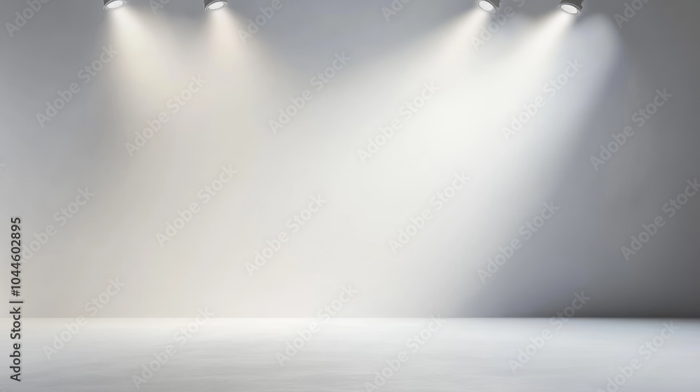 Empty white studio background with light grey flashlights providing a space for your text Spotlights illuminate a blank white wall Empty white studio background with light grey flashlights providing a space for your text Spotlights illuminate a blank white wall