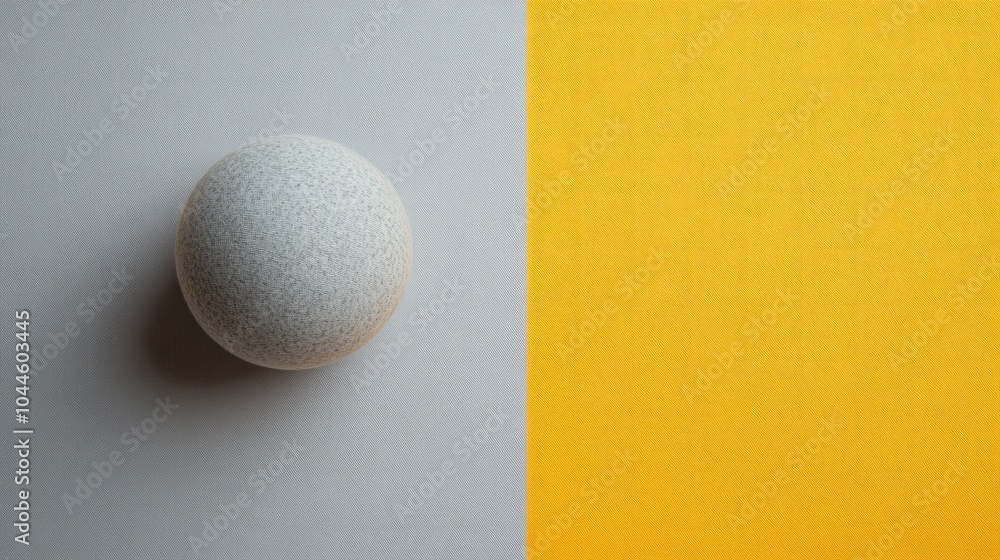 Yellow fabric ball and gray cardboard on a flat white background Modern color scheme with ample copy space available Yellow fabric ball and gray cardboard on a flat white background Modern color scheme with ample copy space available