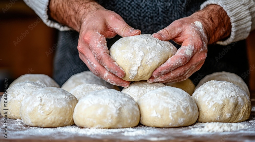 Hands in a cozy sweater crafting soft dough into perfect small bread batches for home baking bliss Hands in a cozy sweater crafting soft dough into perfect small bread batches for home baking bliss