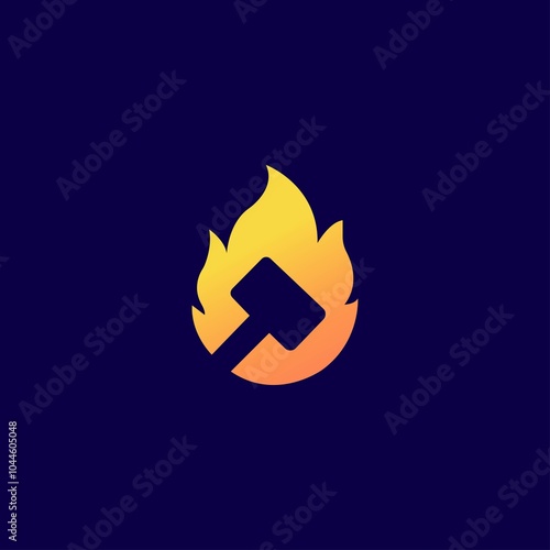 Hammer fire vector logo template design photo