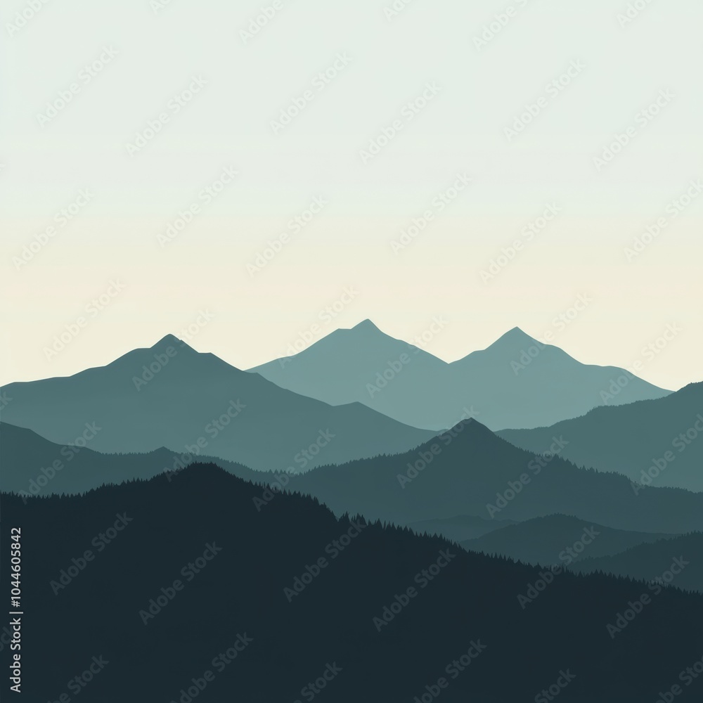 Fototapeta premium A serene backdrop of gentle mountain peaks creates a sense of adventure and exploration at dawn's light, emphasizing nature's beauty. Generative AI