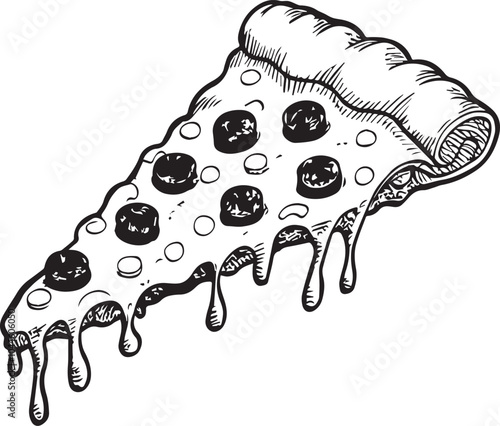 Fast pizza slice doodle hand drawn illustration