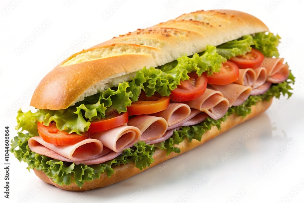 Footlong ham & swiss submarine sandwich isolated on white background Footlong ham & swiss submarine sandwich isolated on white background