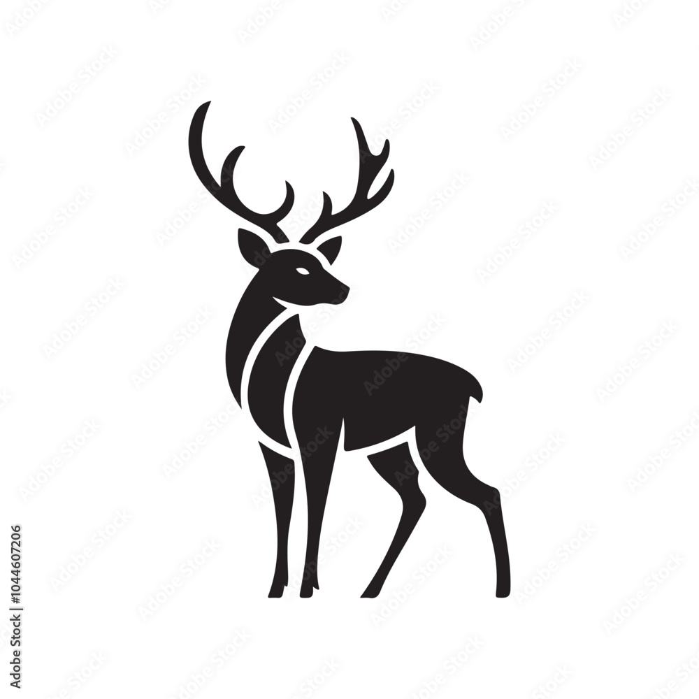 Obraz premium Deer logo line icons. Wild reindeer outdoor brand label. Elk antlers sign. Wildlife stag symbol.