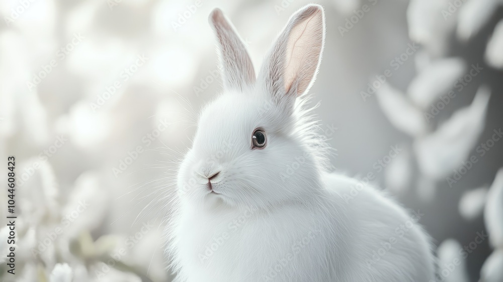 Charming Fluffy Rabbit in a Clean White Portrait Featuring Captivating Eyes and Gentle Fur Charming Fluffy Rabbit in a Clean White Portrait Featuring Captivating Eyes and Gentle Fur