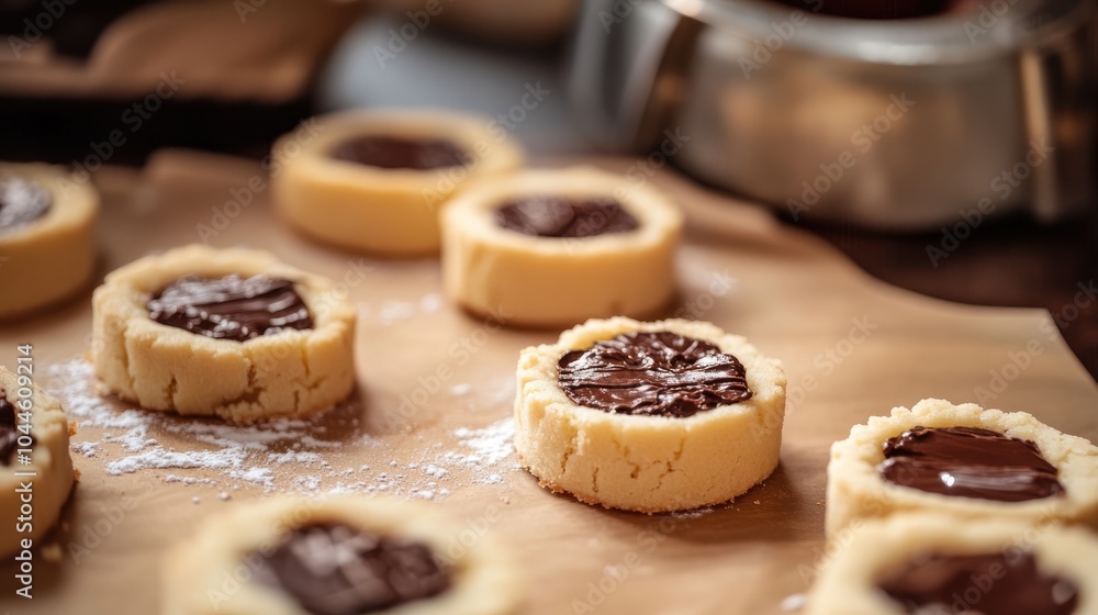 Baking delicious homemade shortbread cookies filled with chocolate Baking delicious homemade shortbread cookies filled with chocolate