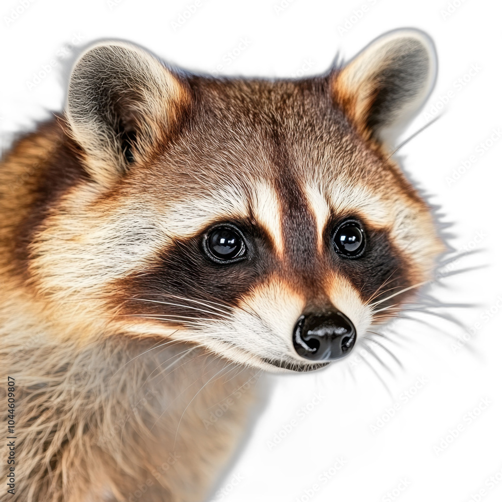 Closeup portrait of a curious raccoon with transparent background Closeup portrait of a curious raccoon with transparent background