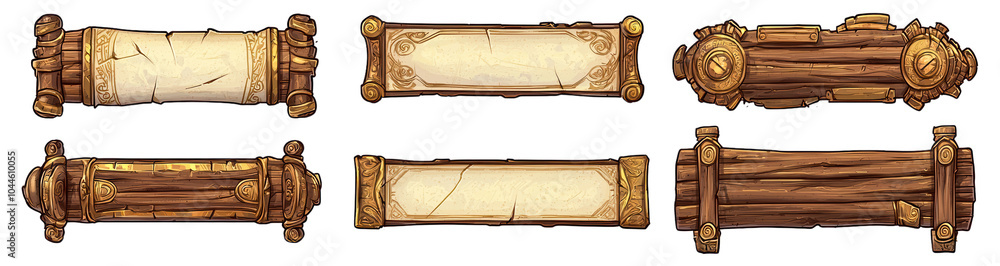 Fototapeta premium Die-cut ornate scrolls, vintage design, parchment paper, decorative elements., transparent background