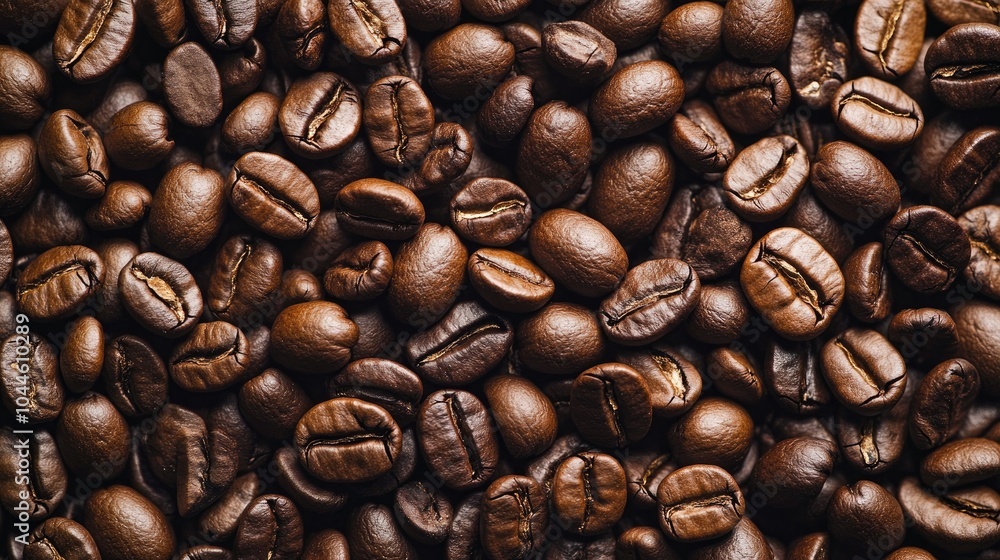 Naklejka premium Densely packed roasted coffee beans showcasing rich shades of brown
