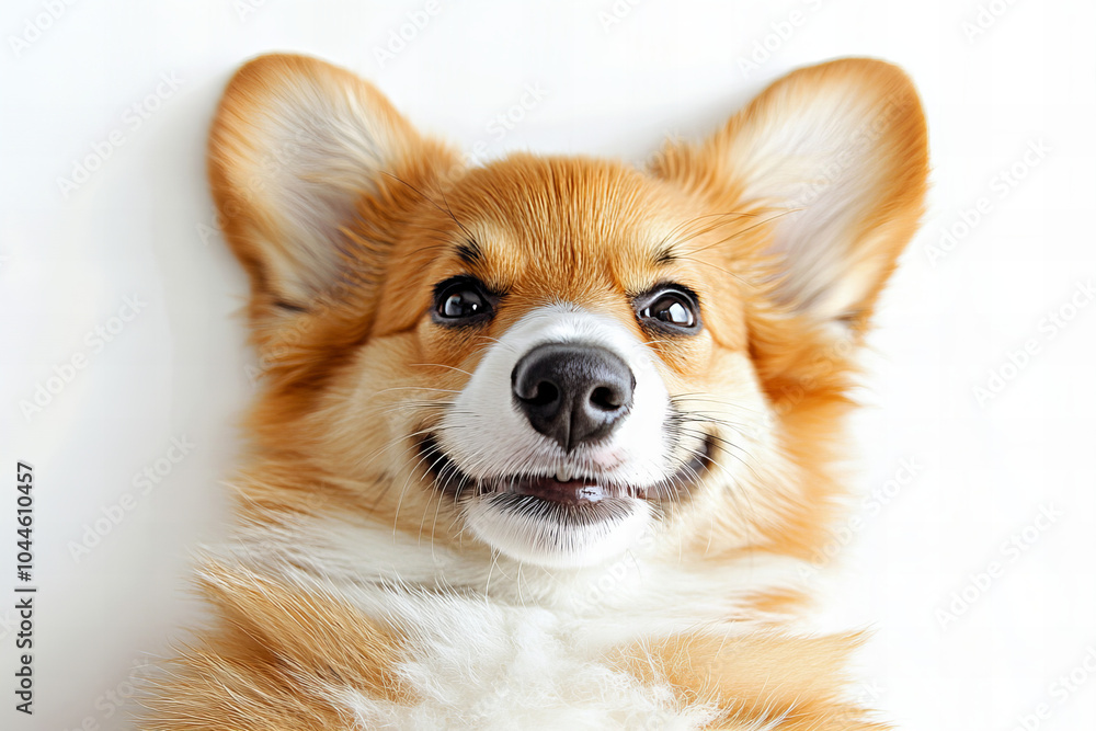 Cute Pembroke Welsh Corgi Dog Relaxing with Playful Expression, Isolated on White Background – Ideal for Pet Photography and Dog Enthusiasts Cute Pembroke Welsh Corgi Dog Relaxing with Playful Expression, Isolated on White Background – Ideal for Pet Photography and Dog Enthusiasts