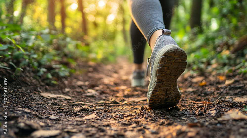 Enjoying a peaceful hike on National Hiking Day along a forest trail during golden hour Enjoying a peaceful hike on National Hiking Day along a forest trail during golden hour