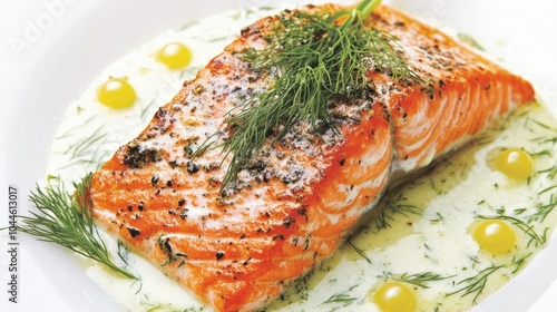 Truffle Crusted Salmon with Creamy Sauce and Herbs