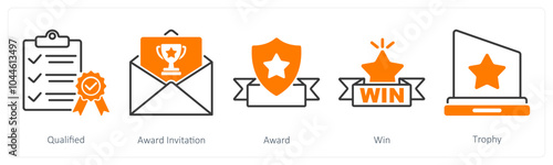 A set of 5 Award icons as qualified, award invitation, award