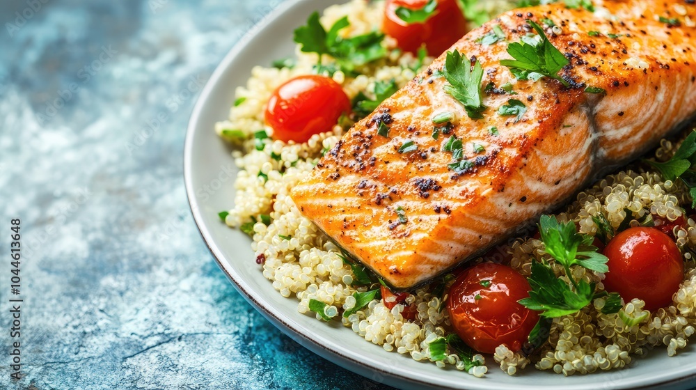 Grilled Salmon with Quinoa and Cherry Tomatoes Grilled Salmon with Quinoa and Cherry Tomatoes