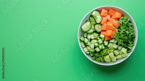 Fresh and Colorful Salad Bowl on Green Background