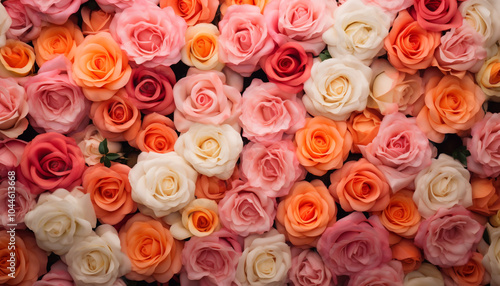 Background of pink orange and peach roses