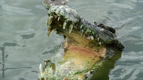 4K video of a saltwater crocodile in captivity in Thailand.