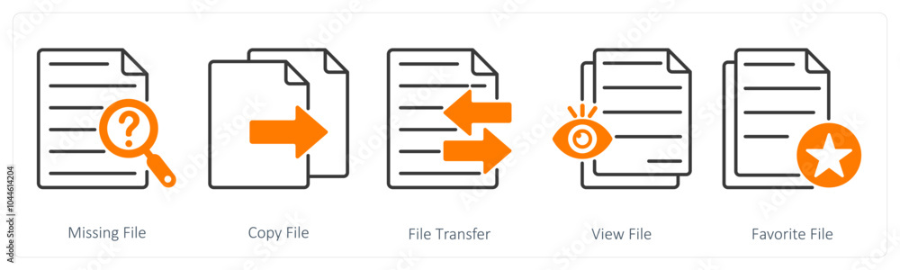 A set of 5 Files icons as missing file, copy file, file transfer A set of 5 Files icons as missing file, copy file, file transfer