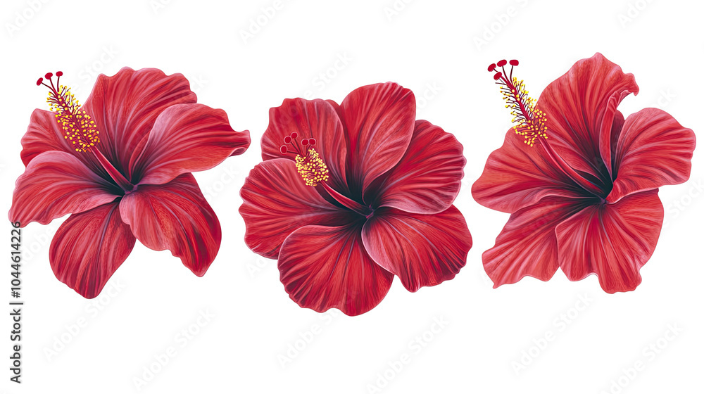 Tropical Red Hibiscus Flowers Collection on a Clear Background Generative AI