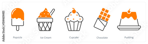 A set of 5 Food and Drink icons as popsicle, ice cream, cupcake