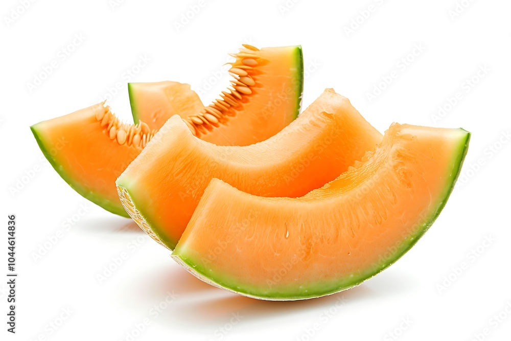 Cantaloupe melon slices isolated on white background Cantaloupe melon slices isolated on white background