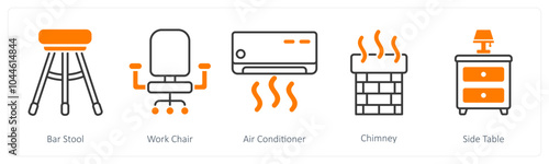 A set of 5 Furniture icons as bar stool, work chair, air conditioner