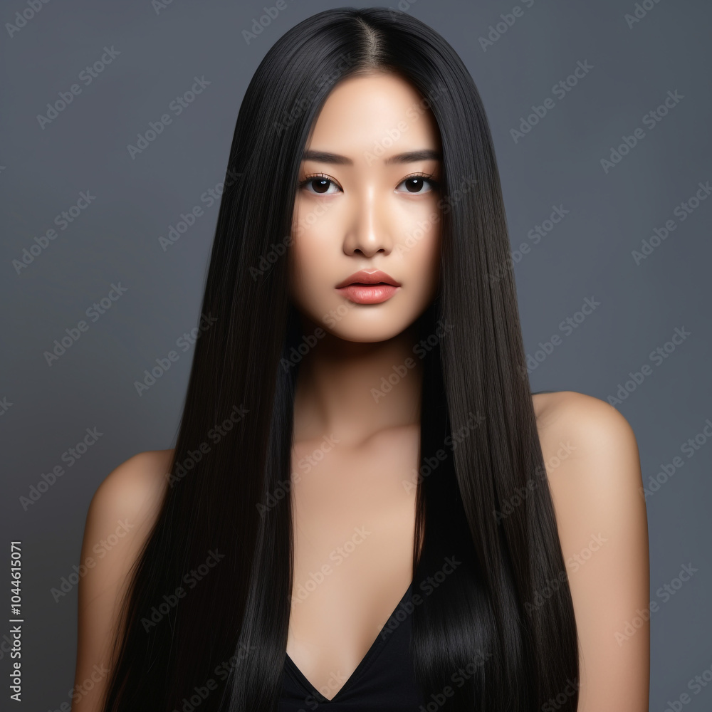 Beautiful asian model girl with shiny black Beautiful asian model girl with shiny black