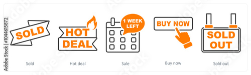A set of 5 Offer and Sale icons as sold, hot deal, sale