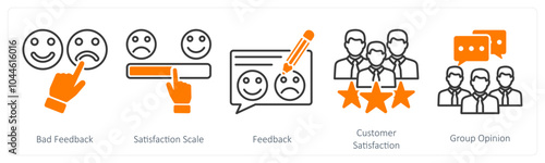 A set of 5 Survey and Rating icons as bad feedback, satisfaction scale, feedback