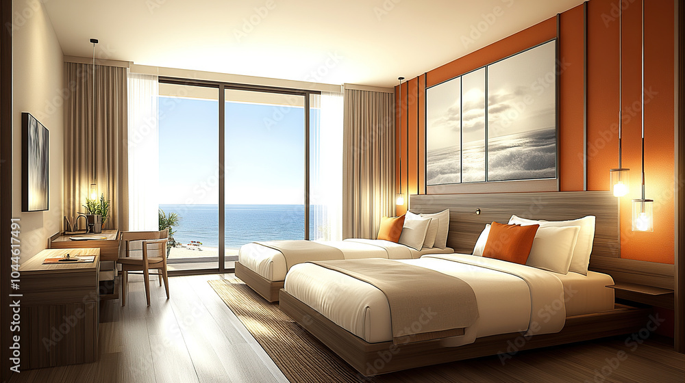 High quality modern simple hotel rooms, wooden floors, white walls High quality modern simple hotel rooms, wooden floors, white walls