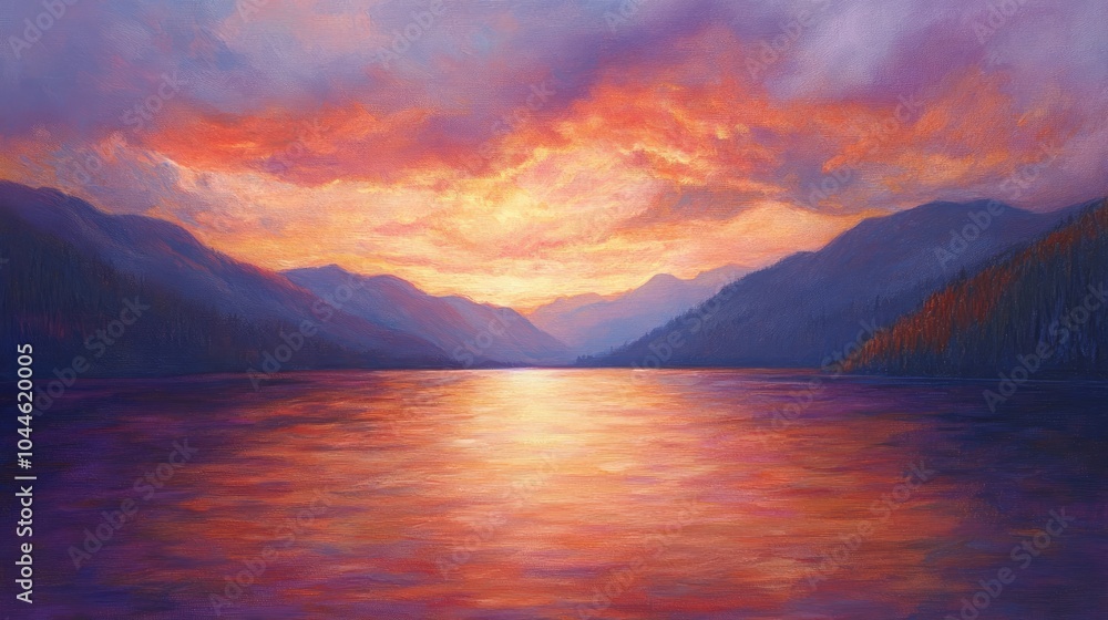 Serene Sunset over Tranquil Mountain Lake Serene Sunset over Tranquil Mountain Lake