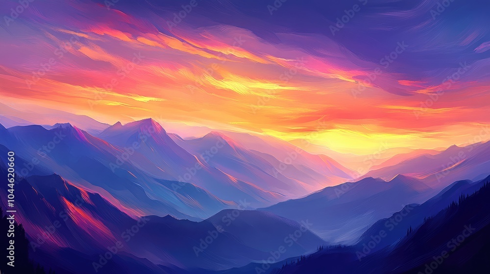 Fototapeta premium Vibrant Sunset Over Mountain Range