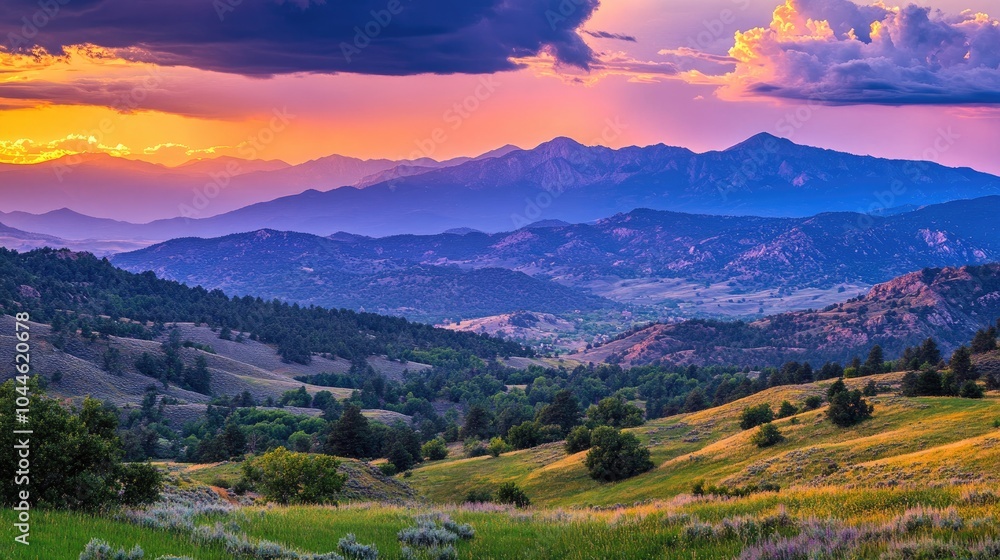 Serene Sunset Over Majestic Mountain Landscape Serene Sunset Over Majestic Mountain Landscape