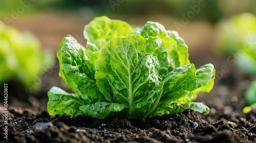 Organic Lettuce Plant Thriving in Garden Soil