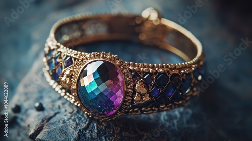 Vintage bracelet featuring a large gemstone on a textured backdrop photo