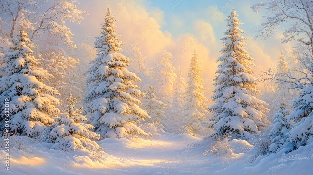 Serene Winter Landscape with Snow-Covered Trees Serene Winter Landscape with Snow-Covered Trees