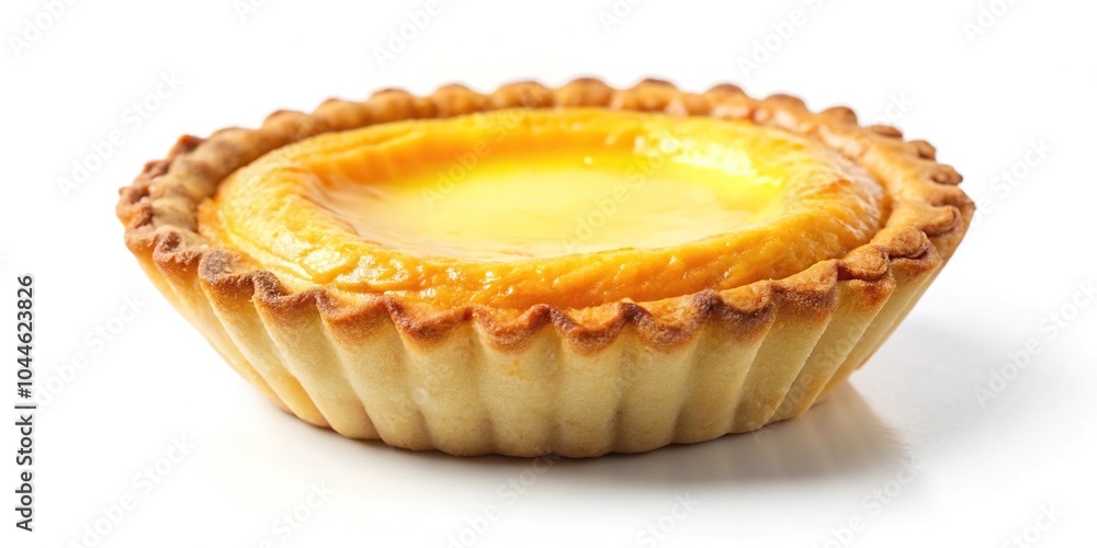 Sweet baked egg custard tart isolated on white background aerial view Sweet baked egg custard tart isolated on white background aerial view
