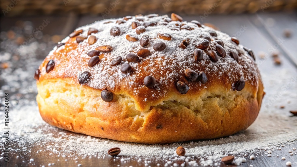 Sweet bread with powdered sugar and chocolate sprinkles extreme close-up Sweet bread with powdered sugar and chocolate sprinkles extreme close-up
