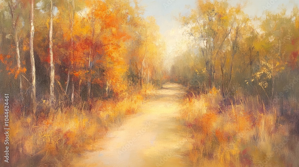 Serene Autumn Pathway Through Golden Forest Serene Autumn Pathway Through Golden Forest