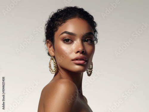 Mixed race fashion model, beautiful multiracial person, biracial woman portrait