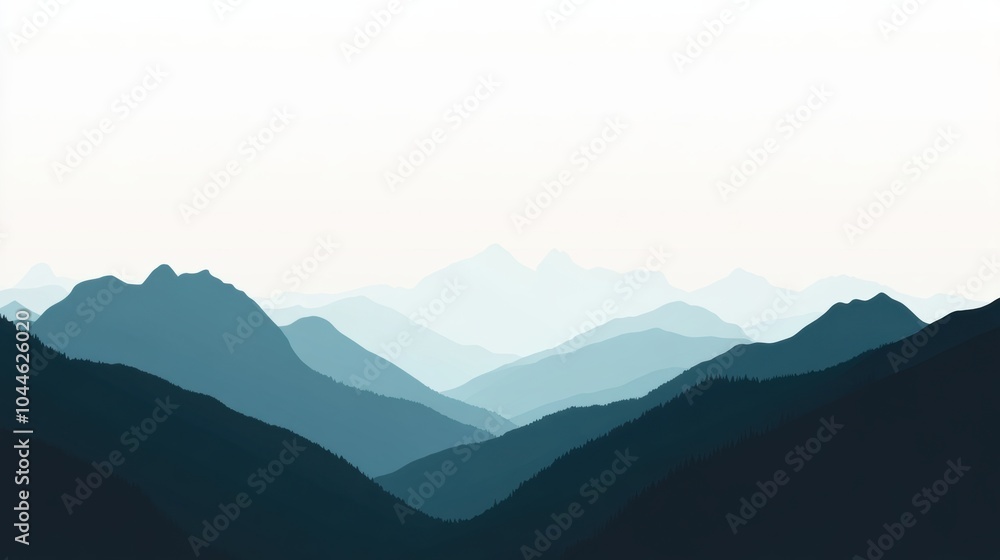 Fototapeta premium The mountain range silhouette showcases clean edges in a muted palette, evoking a sense of adventure and peaceful exploration. Generative AI