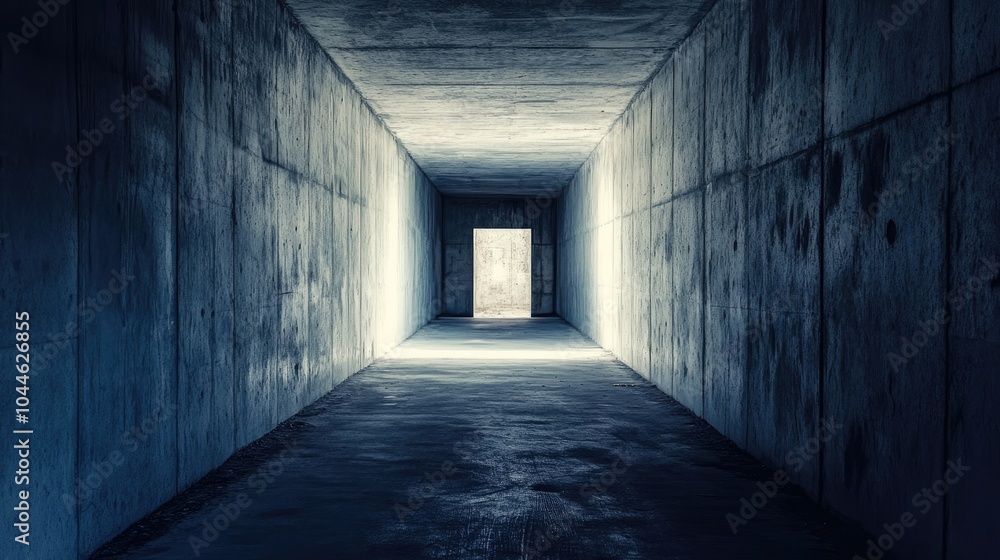 Mysterious Atmosphere in Empty Concrete Hallway Reveals Secrets Beyond the Door Mysterious Atmosphere in Empty Concrete Hallway Reveals Secrets Beyond the Door