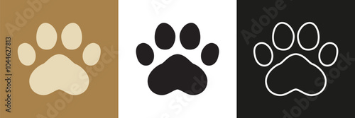 Paw footprint icon set. Pet paw icons in different style. Cat or dog foot print
