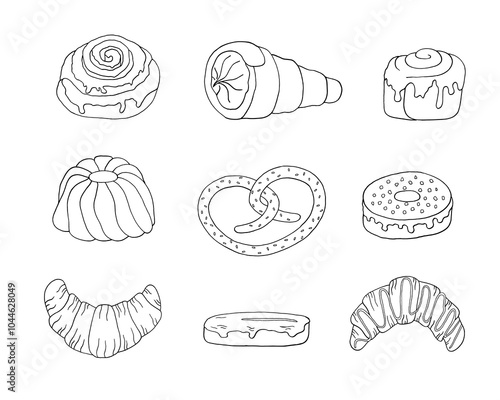 Set of bakery doodle illustration. Hand drawn bakery elements vector collection