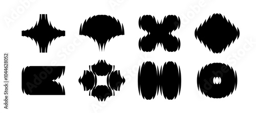 Modern abstract shapes collection with distortion effect. Ribbed glass effect various form set