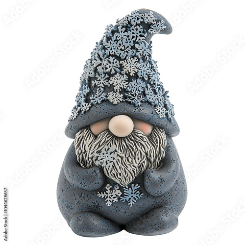 Charming winter gnome with a snowflake-themed hat, perfect for holiday decoration and cozy atmosphere.