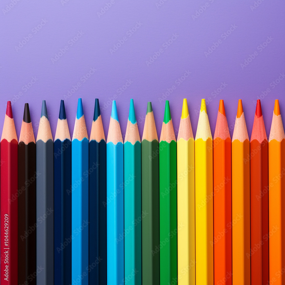 Flat lay rainbow sharpened pencils Flat lay rainbow sharpened pencils