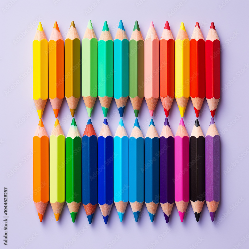 Flat lay rainbow sharpened pencils Flat lay rainbow sharpened pencils