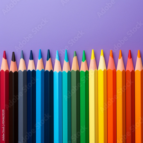 Flat lay rainbow sharpened pencils