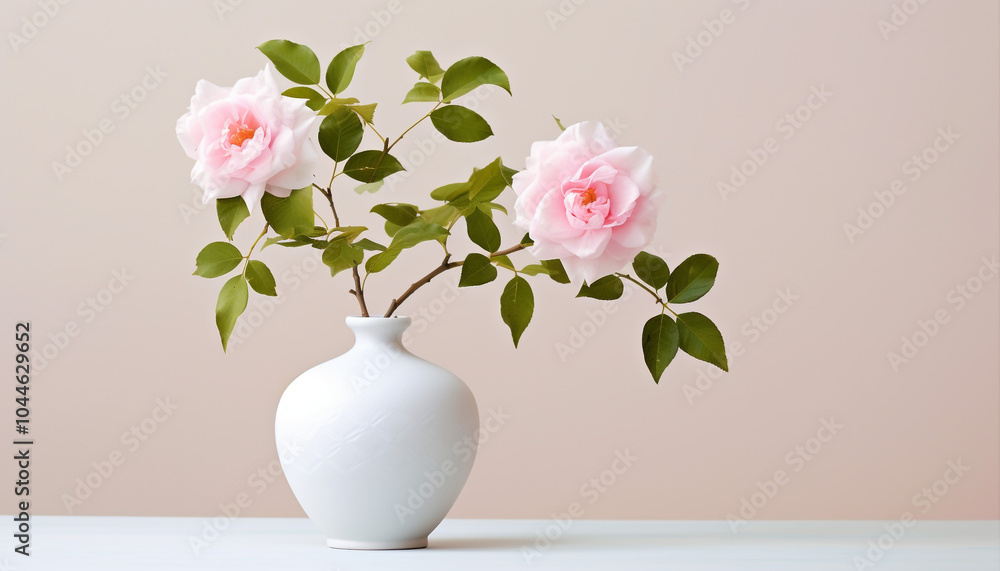 Flower of Japanese rose in white vase Macro photo Flower of Japanese rose in white vase Macro photo